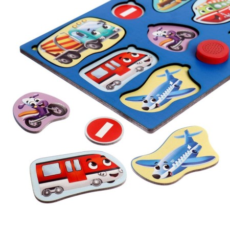 Wooden puzzle with a chip "Funny transport"-1