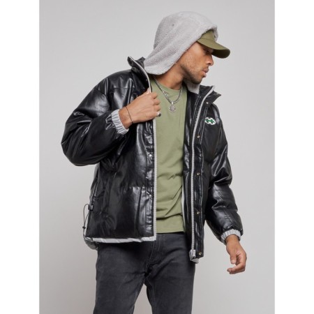 Eco -leather jacket men, size 48, black color-5