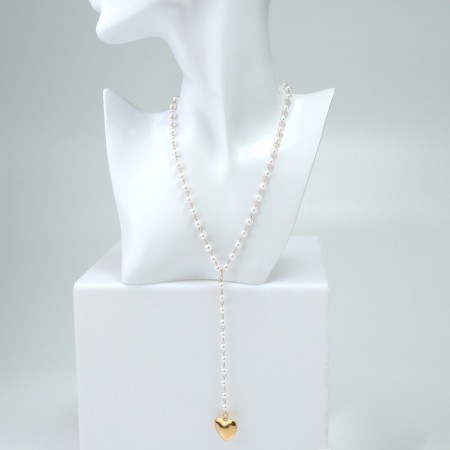 Piece with pearls "heart" mini, color gold, 40cm-2