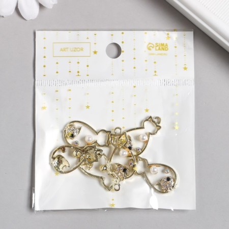 Decor for creativity metal, rhinestones "cat with a fish" gold 1.5x2.5 cm-2