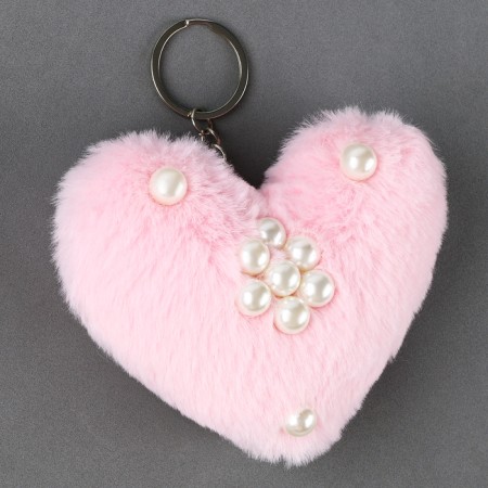 Soft toy "heart" with beads, on a key fob, 10 cm, pale pink color-1