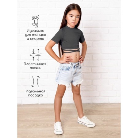 TOP for girls with short sleeves, height 128 cm, graphite color-2