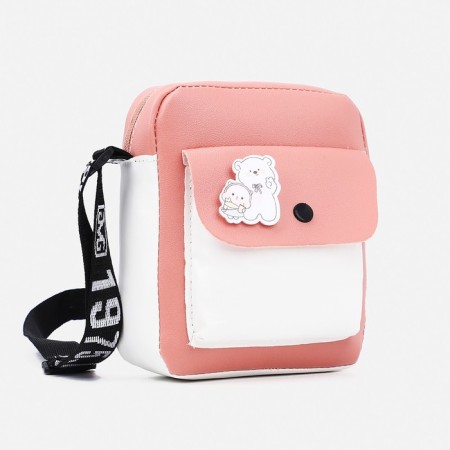 Baby bag on a long belt, external pocket, pink color