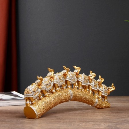 Polystone souvenir "Seven gold elephants in the golden bosm" 11.5x29.5x3.8 cm-2
