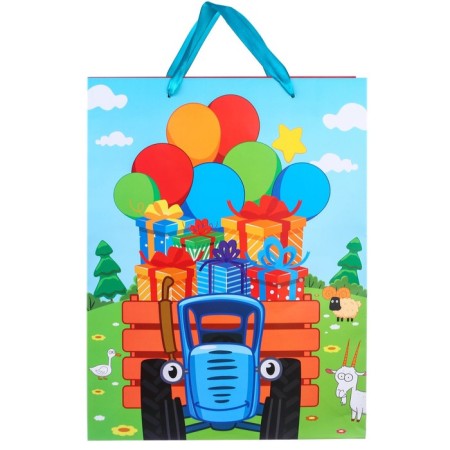 Gift package "Happy Birthday" 31x40x11.5 cm, packaging, blue tractor-4
