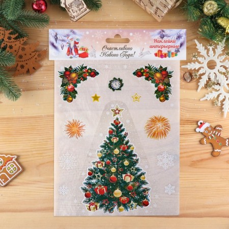 A set of New Year's stickers "Fir tree and fireworks" Cutting, 40 x 30 cm
