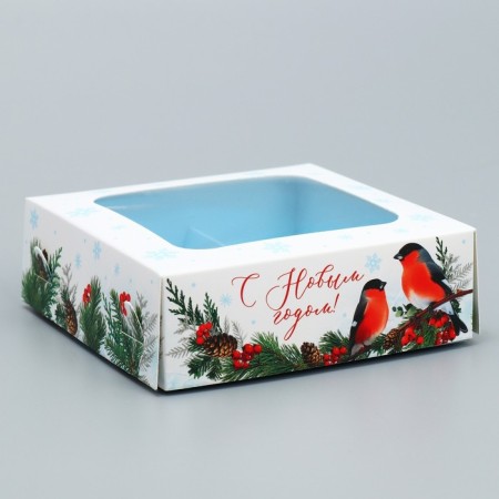 Box for sweets "Happy New Year", bullfinches, 10.5 x 10.5 x 3.5 cm, New Year