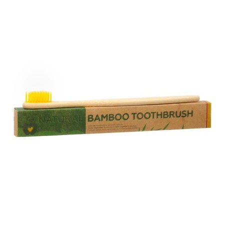 Middle bamboo toothbrush in the box, yellow