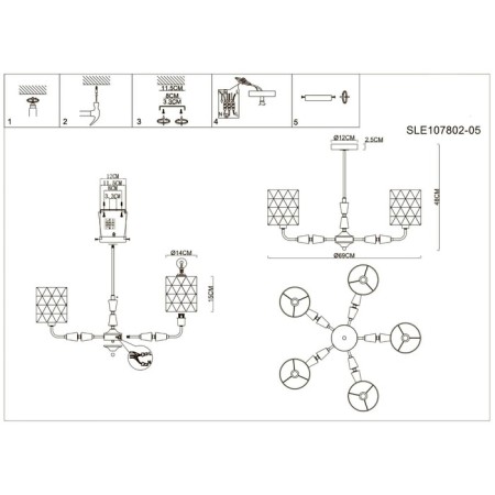 Ceiling EVOLUCE lamp. Sle107802-05. Mili. 5x40 watts, E14, 70x70x48 cm, Nickel color-12