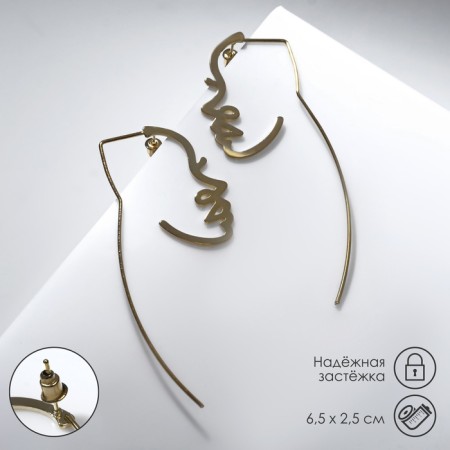 Earrings Metal "Faces" Profile, Color Gold