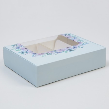 Box for eclairs, confectionery packaging, 4 inserts, “violets”, 20 x 15 x 5 cm