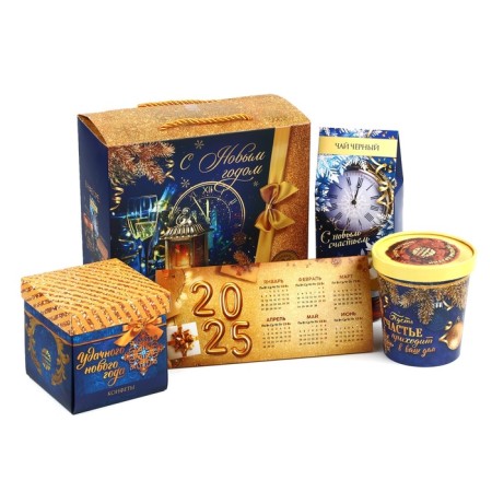 Gift set "Happy New Year": tea 50 g, sweets 110, Brownie cookies 120 g.