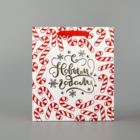 Package Gift New Year Laminated "New Year's lines", m 30 x 26 x 9 cm, New Year-1