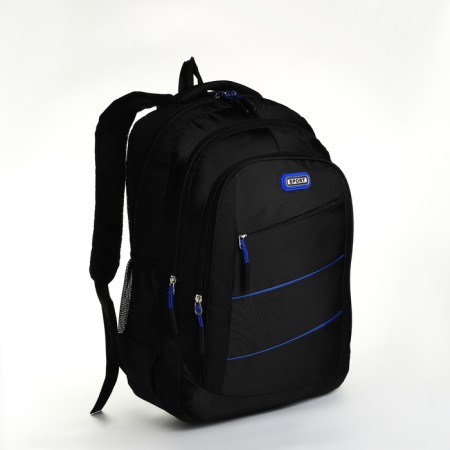 Young backpack from textiles with lightning, 5 pockets, black/blue color-2