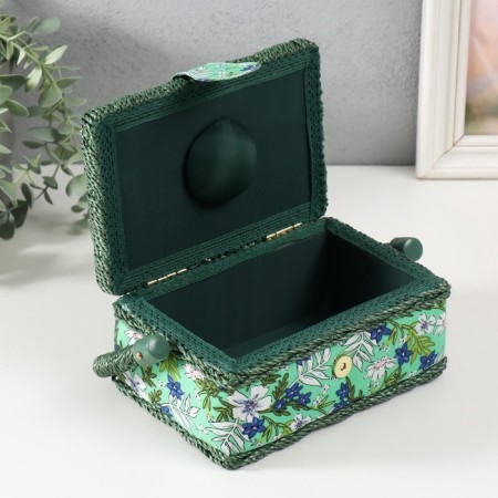 Casket for needlework "Field flowers on green" 18x12x9.5 cm-4
