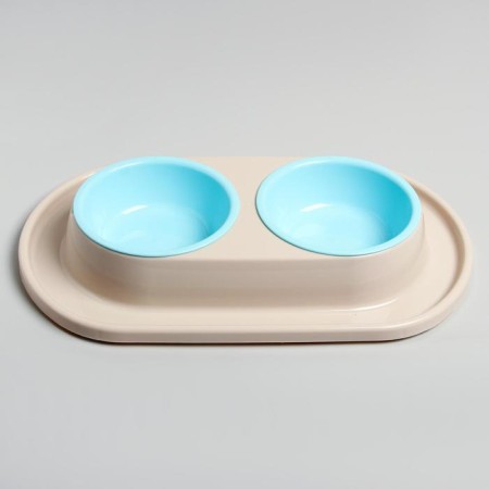 Animal bowl "Moore-humu" 0.3l double on the stand, light-beige-1