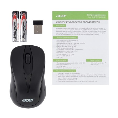 Acer OMR131 Black Optical Mouse (1000DPI) Wireless USB for laptop (2but)-6