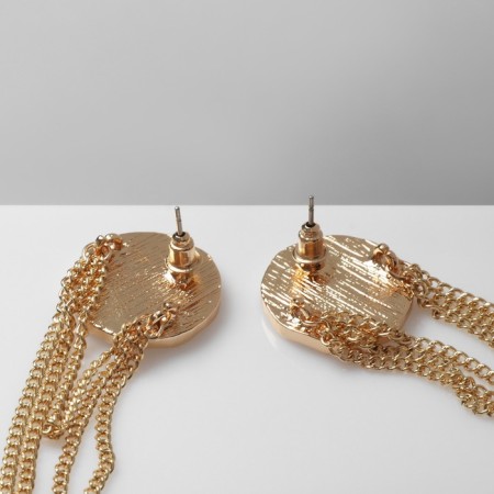 Earrings hanging "disk" with chains, white color in gold-2