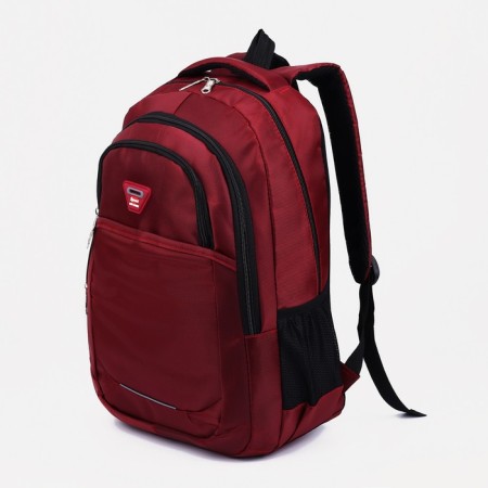 Youth backpack from textiles, 2 departments, 2 pockets, burgundy color-2