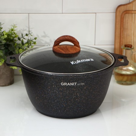 Pan Granit Ultra, 4 l, d = 24 cm, h = 14 cm, glass cover, anti -stick coating
