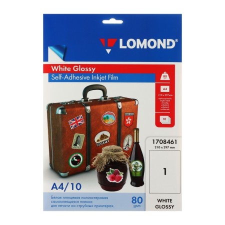 The film self -adhesive for the jet print A4 Lomond, 80 g/m², white matte, 10 sheets (1708461)