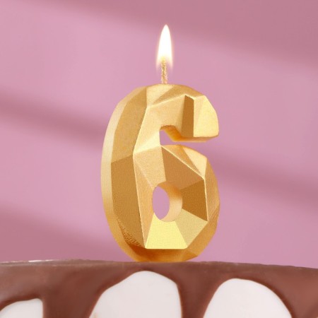Candle in the Almaz cake number 6 gold, 6.5 cm