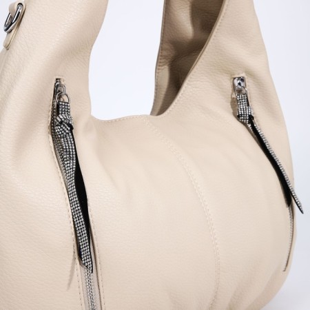 Love bag with a zipper, 3 outer pockets, beige color-3