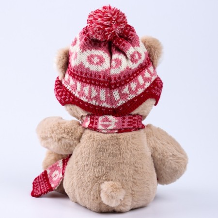 Soft toy "Little Friend", New Year's bear in a hat and scarf, pink color-5