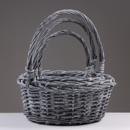 A set of baskets of 3 pcs, 33x14/34 cm, gray, willow-1