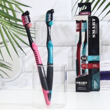 Smart toothbrush Black medium stiffness, red + green, 2 pcs.