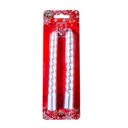 A set of candles of twisted, 1.5x 15 cm, 2 pieces, silver metallic-3