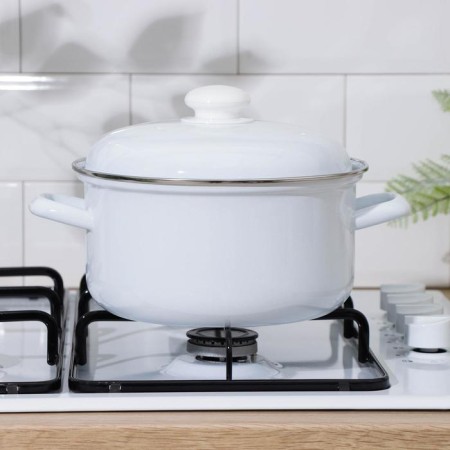 A pan without a decolle, 3 l, enameled cover, induction, white color-3