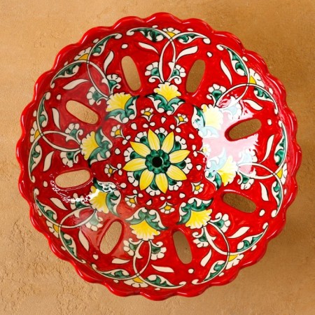 Rishtan ceramics "Flowers", 23 cm, red fruit-5