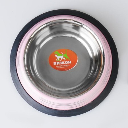 A bowl with a non -slip base color with stripes, 230 ml, pink-2