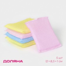 Set of scrabs sponges in plastic braids for delicate harness cleaning, 5 pcs, 12 × 8.5 × 1 cm, color mix
