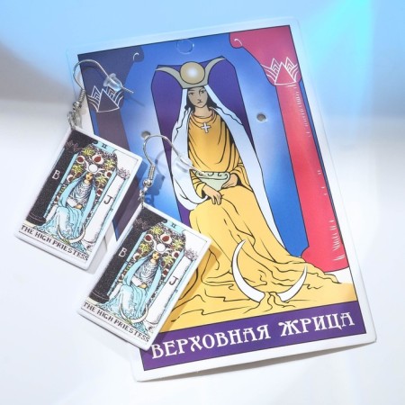 Acryl Earrings "Tarot" Supreme Priestess, Colored in Silver-2