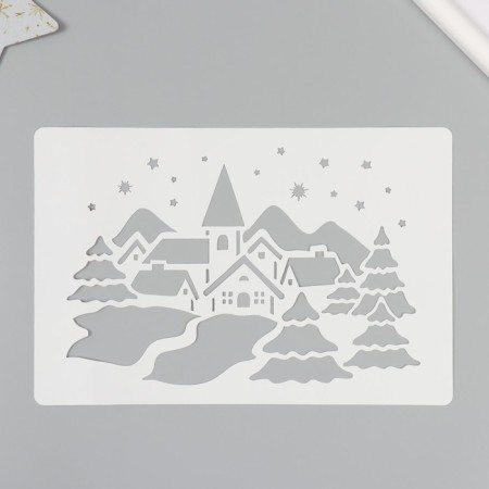Plastic stencil "Winter village", size 16x24 cm
