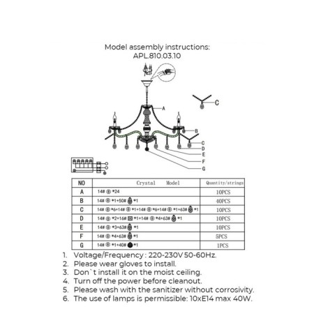 Suspended chandelier Anula E14 600W-14
