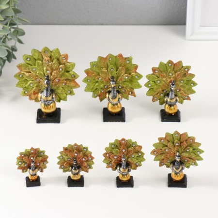 Souvenir Polystone "Peacock on the Ball" set of 7 pcs h = 10; 9.3; 8.3; 7.5; 6.5; 5.5; 5 cm-1