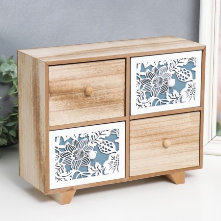 Casket wood chest of drawers 4 boxes "Flower pattern" beige-white 10.3x27x22 cm