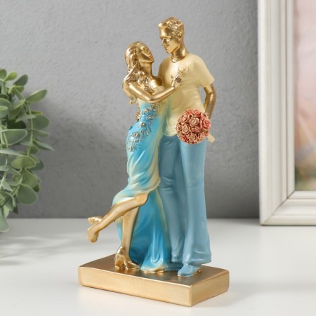 Souvenir Polystone "Tender Meeting" of the White and Blue 6x8x19.5 cm-3