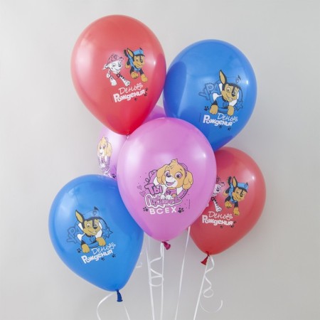 Latex ball 12 “Puppy patrol. Happy Birthday!”, Pastel, 1-sided, set 25 pcs., Mix-1