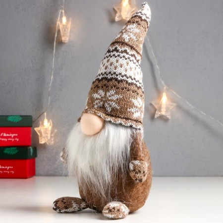 Interior doll "Santa Claus in a beige cap with patterns" 28x13x9 cm-2