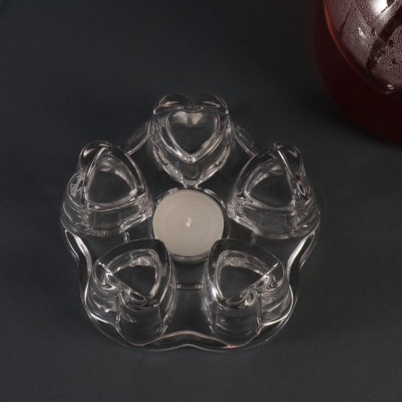 Glass Glass for 1 candle "Five hearts" Transparent 5x14x14 cm-5