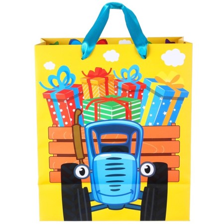 Gift package "Congratulations!" 23x27x11.5 cm, packaging, blue tractor-4