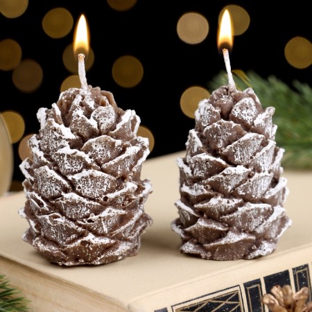 New Year. Set of candles "Two cones", in a wooden box-1