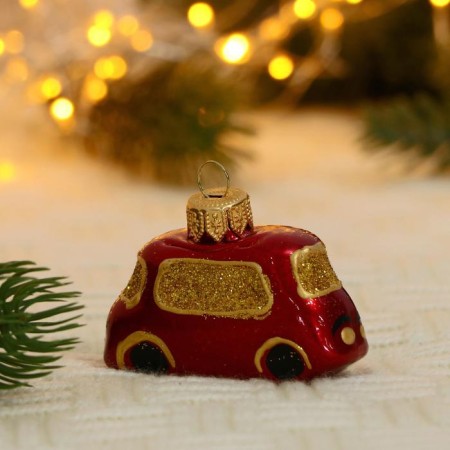 Christmas tree toy "Bus" manual painting, 4.6x6.4x2.7 cm, red