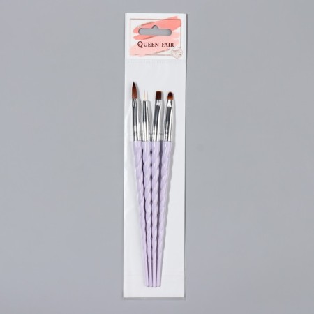 A set of brushes for building and design of nails, 4 pcs, 18 cm, lilac/silver color-4