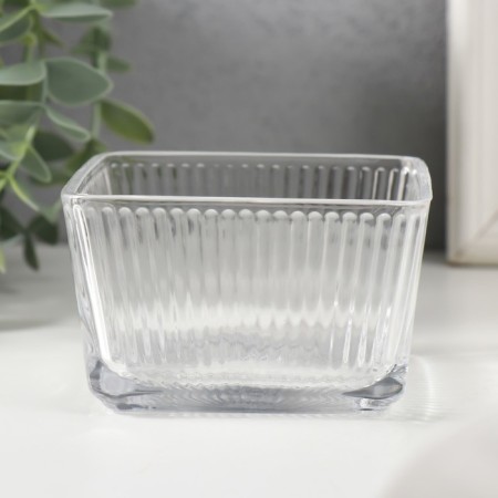 Glass of glass per 1 candle "square ribbed" transparent 9x9x5.5 cm-2