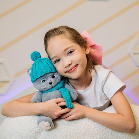 Soft toy "Cat Slanti", with a hat and a scarf-10